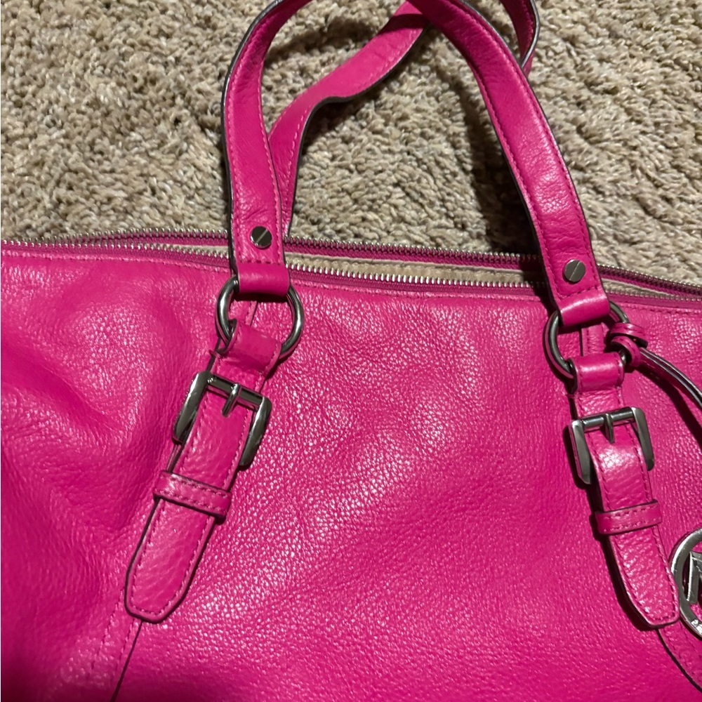 Michael Kors Pink Leather Tote Bag satchel magenta purse - Picture 3 of 9